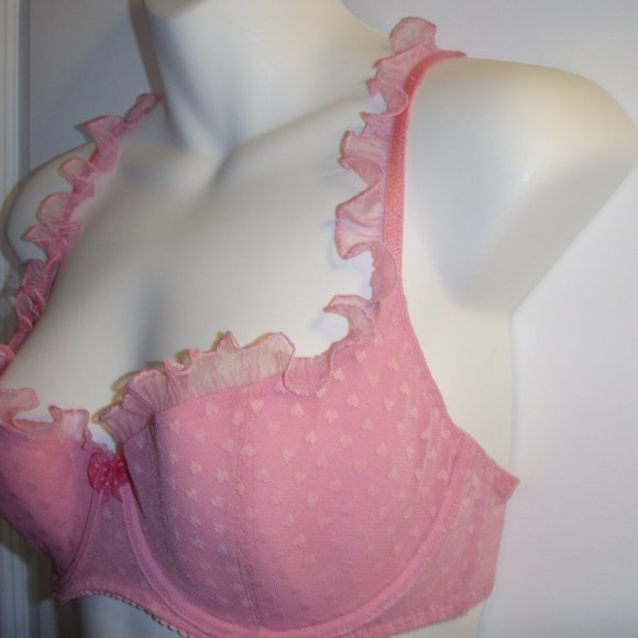 Vtg NEW Victoria's Secret Angels Pink Ruffled Heart Balconet, 36D - Picture 3 of 10